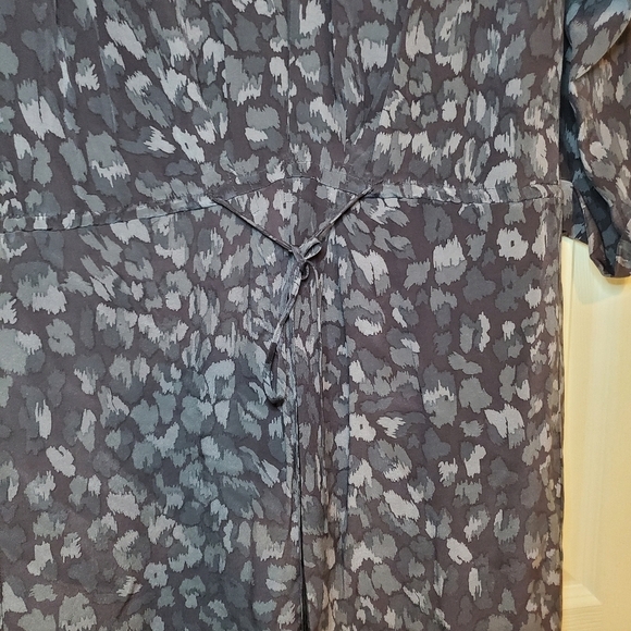 Rebecca Taylor Gray Print Silk Drawstring Shirtdress Cuffed Sleeves 2 - Picture 4 of 12
